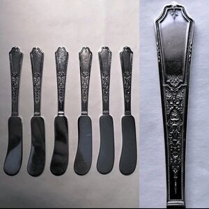 Antique 20s Rogers Bros 1847 ANCESTRAL Butter Knives SET OF 6 6X Silver Plate